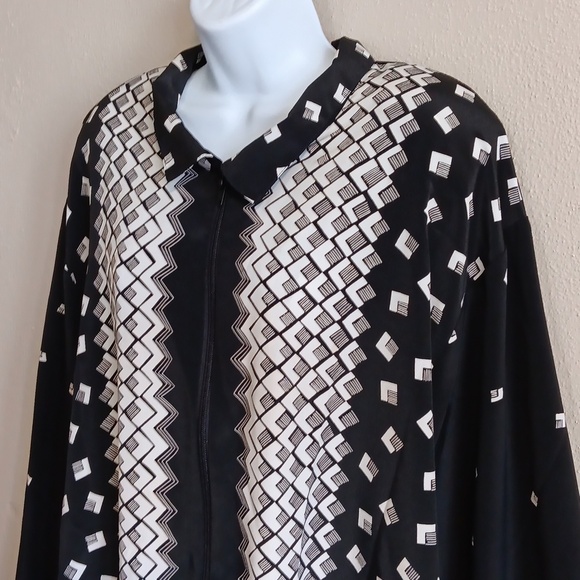 80s 90s Funky Geometric Windbreaker Jacket, Lightweight Geometric Full Zip - Picture 2 of 10